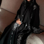 Luxury Black Embroidered Diamond Abaya Set (MOA184)