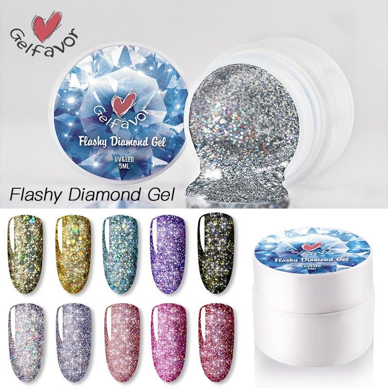 Diamond Gel Nail Polish 5ML Permanent Varnish Painting UV Manicure Reflective Sparkling Luxury Design Nail Gels for Women and Girls Stevvex