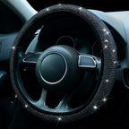 Diamond Leather Steering Wheel Cover Rhinestones Steering Wheel Cover With Crystal Breathable Anti-Slip Steering Wheel Protector Diamond Sparkling Car Steering Wheel Protector Vehicle Car Bling Steering Wheel Cover for Women Girls