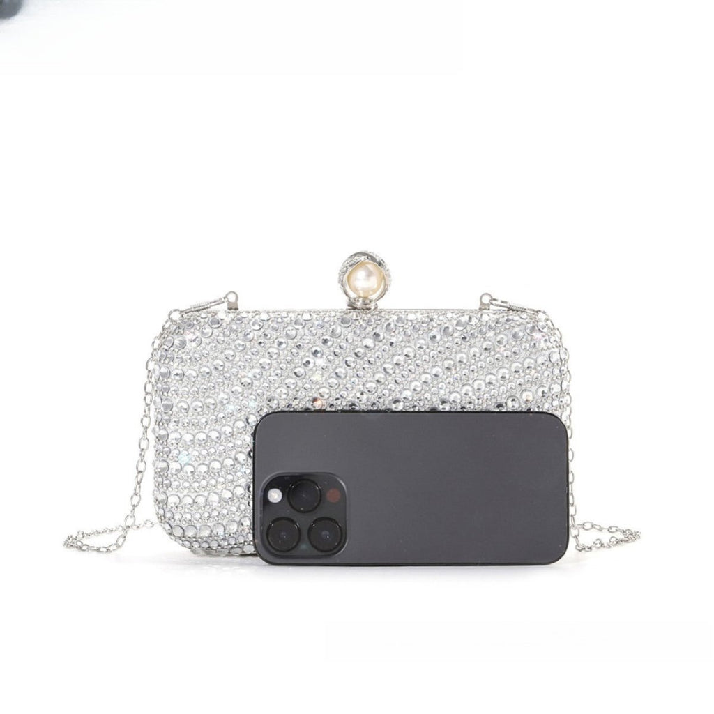 ‌Diamond-Studded Pearl Party Clutch Versatile Crossbody Handheld Evening Bag for Glamorous Occasions (MAC280)