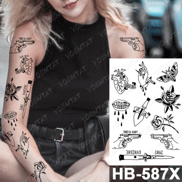 Different Stylish Waterproof Temporary Tattoo Sticker Heart Knife Angel Makeup Tattoos For Women Men Stevvex