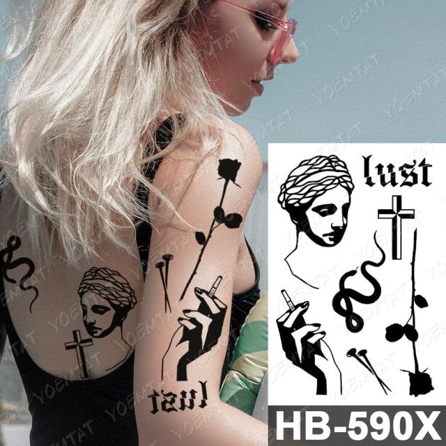 Different Stylish Waterproof Temporary Tattoo Sticker Heart Knife Angel Makeup Tattoos For Women Men Stevvex