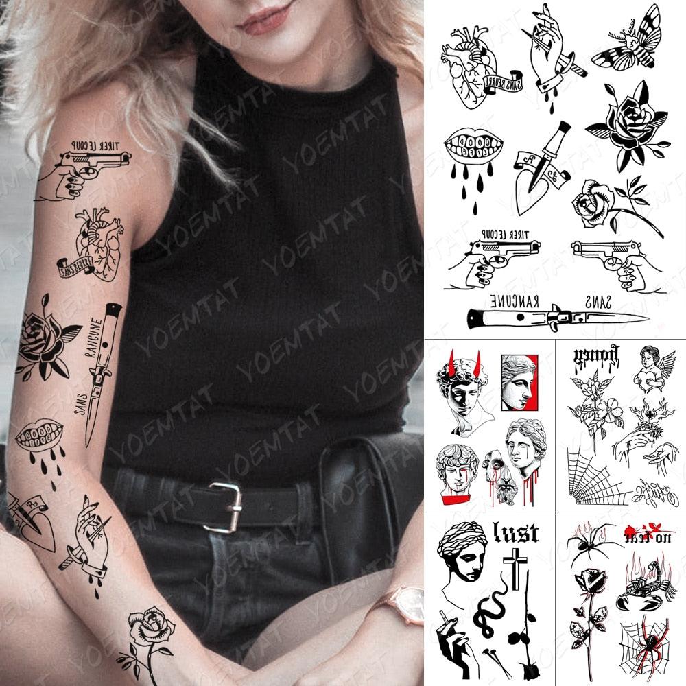 Different Stylish Waterproof Temporary Tattoo Sticker Heart Knife Angel Makeup Tattoos For Women Men Stevvex