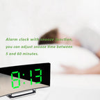 Digital Alarm Clock Desk Table Clock  3 Alarm Sounds Adjustable Volume Easy Digital Alarm Clock for Kids and Adults Compact Desk & Shelf Clocks for Bedroom Curved LED Screen Alarm Clocks For Kid Bedroom Temperature Snooze Function Home Decor Watch