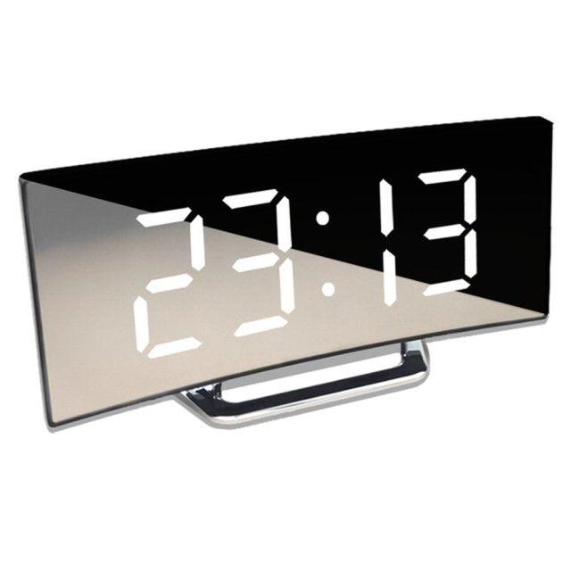 Digital Alarm Clock Digital Clock Large Display LED Alarm Electric Clocks Mirror Surface 3 Levels Brightness Dual USB LED Curved Surface Mirror Electronic Table Clock Large Screen Snooze Desktop Clock For Home Decoration Stevvex