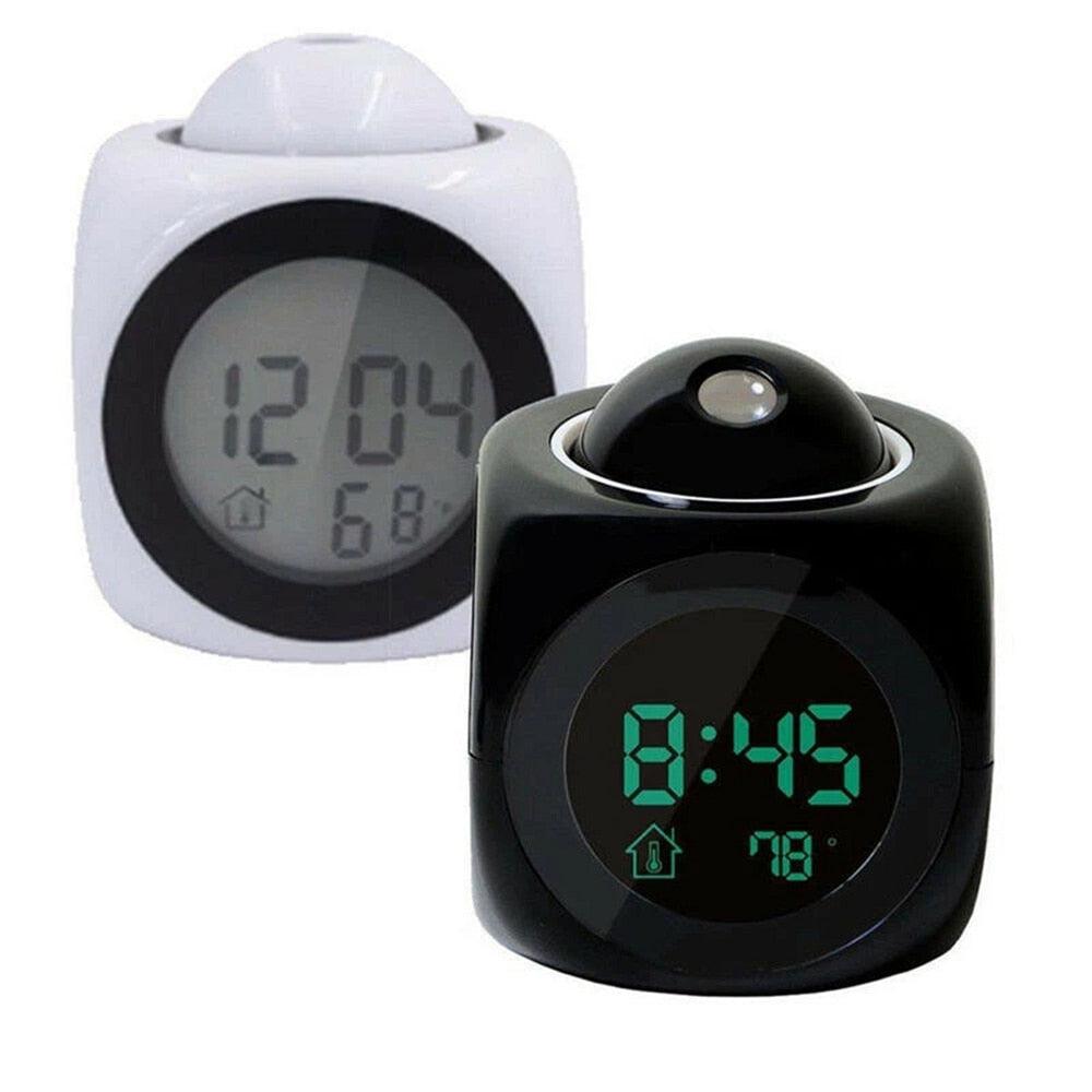 Digital Alarm Clock Projection Alarm Clock Wake Up Bedroom with Data and Temperature Display Talking Function LED Wall/Ceiling Projection Clock LCD Creative Projector Weather Temperature Desk Time Date Display Projection USB Charger Home Clock Timer Stevvex