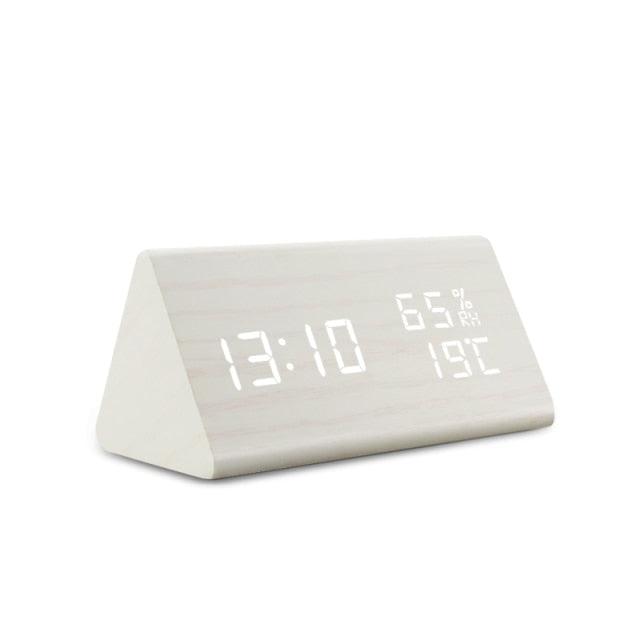 Digital Clock LED Wooden Alarm Clock Digital Alarm Clock with Wooden Electronic LED Time Display 3 Alarm Settings Humidity & Temperature Detect Wood Made Electric Clocks Table Sound Control Electronic Clocks Desktop USB/AAA Powered Home Table Decor Stevvex