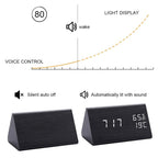 Digital Clock LED Wooden Alarm Clock Digital Alarm Clock with Wooden Electronic LED Time Display 3 Alarm Settings Humidity & Temperature Detect Wood Made Electric Clocks Table Sound Control Electronic Clocks Desktop USB/AAA Powered Home Table Decor Stevvex