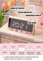 Digital Clock Table Clock Snooze Alarm Cute Silent Mirror Clock Student Desktop Mirror Surface LED Alarm Clock with USB Charger 12/24H Easy Snooze Function Adjustable Brightness Alarm Clocks for Bedroom LED Clock Electronic Clock for Children Stevvex