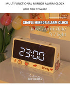 Digital Clock Table Clock Snooze Alarm Cute Silent Mirror Clock Student Desktop Mirror Surface LED Alarm Clock with USB Charger 12/24H Easy Snooze Function Adjustable Brightness Alarm Clocks for Bedroom LED Clock Electronic Clock for Children Stevvex