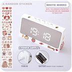 Digital Clock Table Clock Snooze Alarm Cute Silent Mirror Clock Student Desktop Mirror Surface LED Alarm Clock with USB Charger 12/24H Easy Snooze Function Adjustable Brightness Alarm Clocks for Bedroom LED Clock Electronic Clock for Children Stevvex