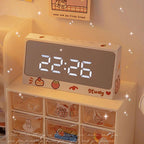 Digital Clock Table Clock Snooze Alarm Cute Silent Mirror Clock Student Desktop Mirror Surface LED Alarm Clock with USB Charger 12/24H Easy Snooze Function Adjustable Brightness Alarm Clocks for Bedroom LED Clock Electronic Clock for Children Stevvex