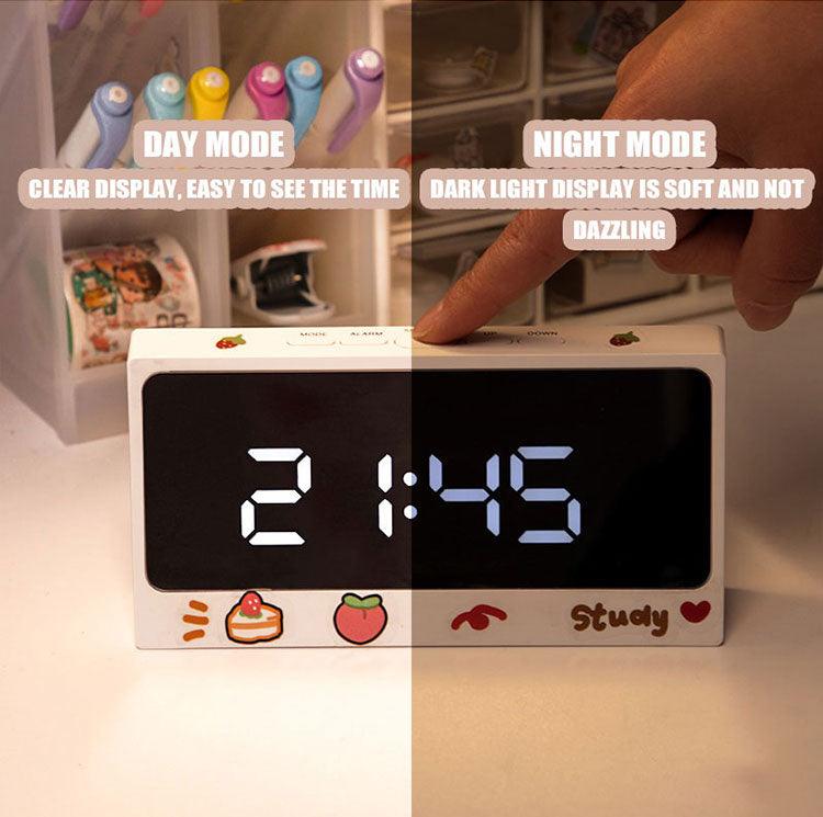 Digital Clock Table Clock Snooze Alarm Cute Silent Mirror Clock Student Desktop Mirror Surface LED Alarm Clock with USB Charger 12/24H Easy Snooze Function Adjustable Brightness Alarm Clocks for Bedroom LED Clock Electronic Clock for Children Stevvex