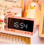 Digital Clock Table Clock Snooze Alarm Cute Silent Mirror Clock Student Desktop Mirror Surface LED Alarm Clock with USB Charger 12/24H Easy Snooze Function Adjustable Brightness Alarm Clocks for Bedroom LED Clock Electronic Clock for Children Stevvex