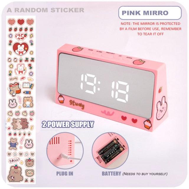 Digital Clock Table Clock Snooze Alarm Cute Silent Mirror Clock Student Desktop Mirror Surface LED Alarm Clock with USB Charger 12/24H Easy Snooze Function Adjustable Brightness Alarm Clocks for Bedroom LED Clock Electronic Clock for Children Stevvex
