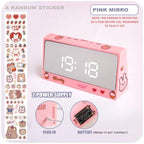 Digital Clock Table Clock Snooze Alarm Cute Silent Mirror Clock Student Desktop Mirror Surface LED Alarm Clock with USB Charger 12/24H Easy Snooze Function Adjustable Brightness Alarm Clocks for Bedroom LED Clock Electronic Clock for Children Stevvex