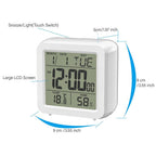 Digital Desktop LCD Snooze Calendar Alarm clock Digital Desktop Clock Electronic Digital Alarm Clocks for Bedroom Home Decor LCD Screen with Time/Calendar/Temperature Display White Bedroom Watch with Thermometer & Hygrometer for Home  Battery Operated
