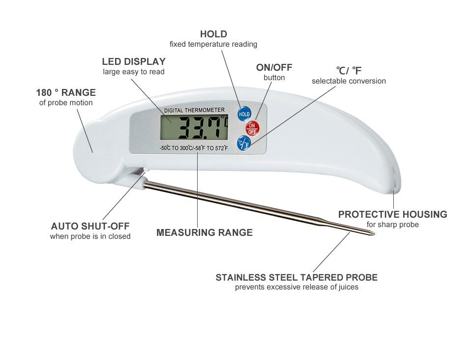 Digital Foldable Thermometer Food BBQ Meat Oven Instant Read Food Thermometer For Cooking Digital Kitchen Thermometer Probe With Backlight & Reversible Display Cooking Thermometer For Folding Kitchen Thermometer For Cooking Water Oil Grill Tools Stevvex