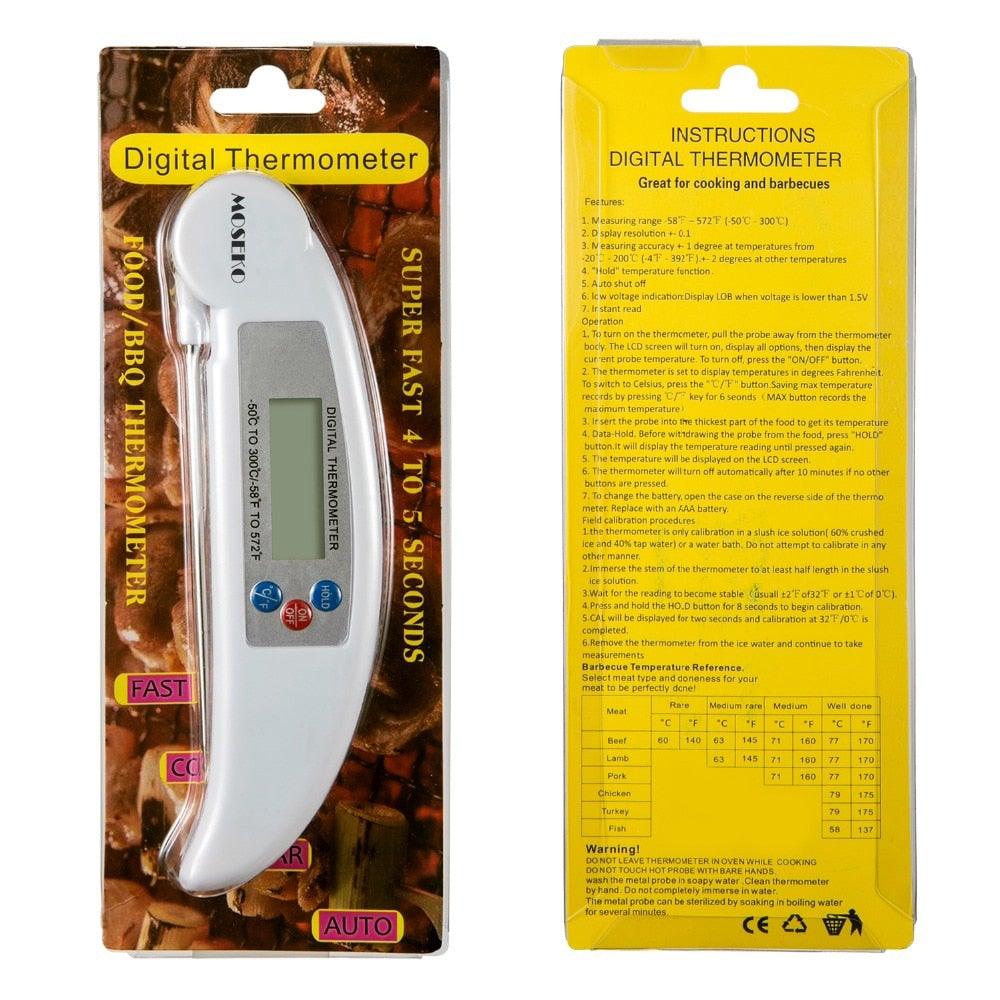 Digital Foldable Thermometer Food BBQ Meat Oven Instant Read Food Thermometer For Cooking Digital Kitchen Thermometer Probe With Backlight & Reversible Display Cooking Thermometer For Folding Kitchen Thermometer For Cooking Water Oil Grill Tools Stevvex