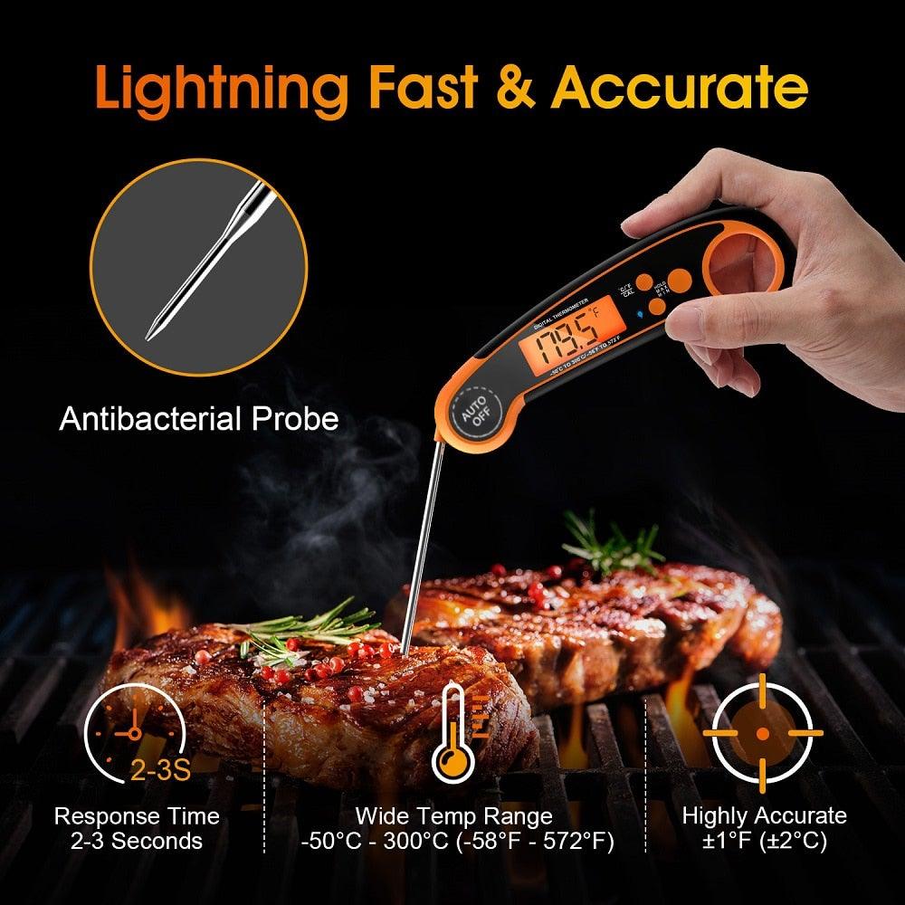 Digital Meat Thermometer Instant Read Food Thermometer for Cooking Digital Kitchen Thermometer Probe with Backlight & Reversible Display Cooking Thermometer for Candy Grill Food Kitchen Digital Meat Thermometer BBQ Waterproof Kitchen Cooking Tools Stevvex