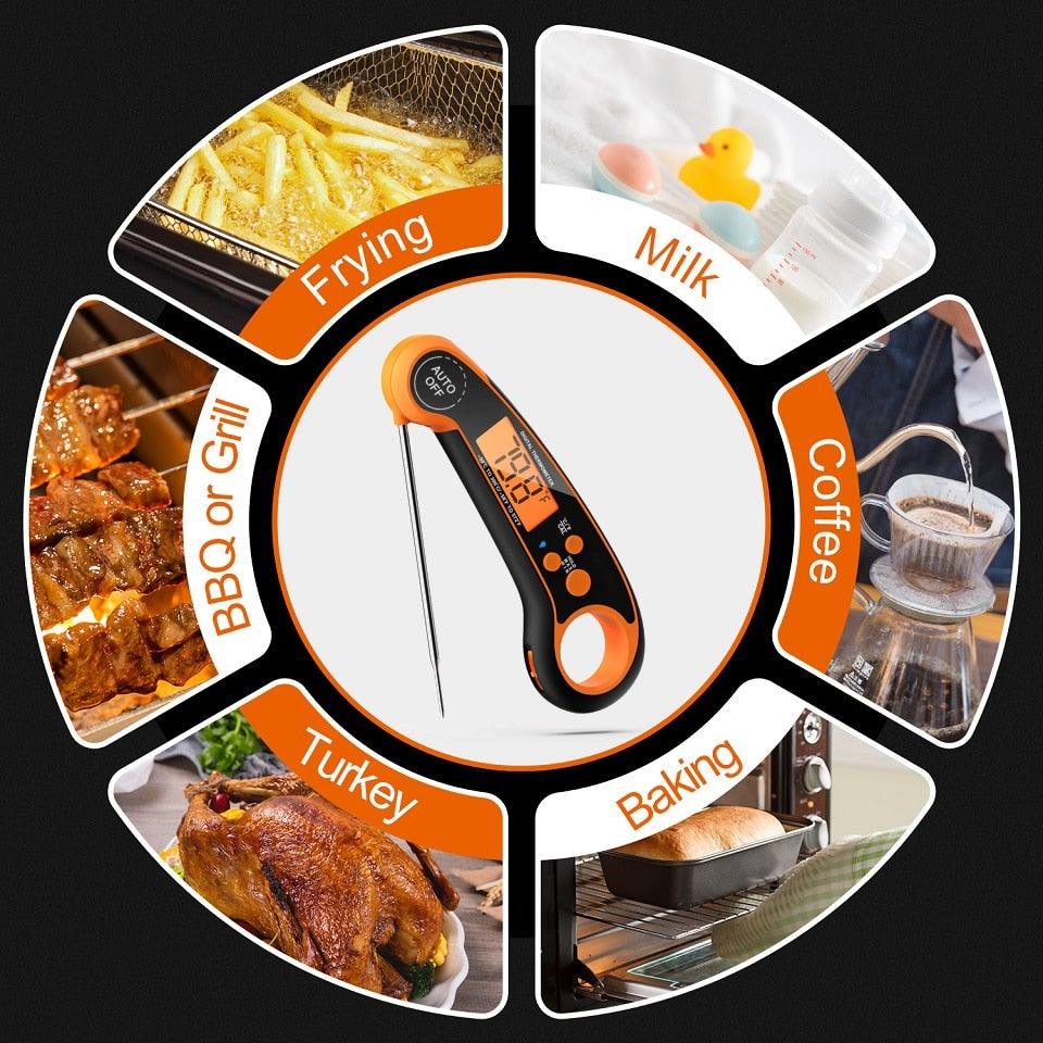 Digital Meat Thermometer Instant Read Food Thermometer for Cooking Digital Kitchen Thermometer Probe with Backlight & Reversible Display Cooking Thermometer for Candy Grill Food Kitchen Digital Meat Thermometer BBQ Waterproof Kitchen Cooking Tools Stevvex