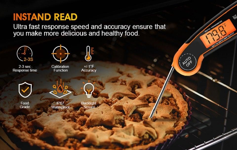 Digital Meat Thermometer Instant Read Food Thermometer for Cooking Digital Kitchen Thermometer Probe with Backlight & Reversible Display Cooking Thermometer for Candy Grill Food Kitchen Digital Meat Thermometer BBQ Waterproof Kitchen Cooking Tools Stevvex