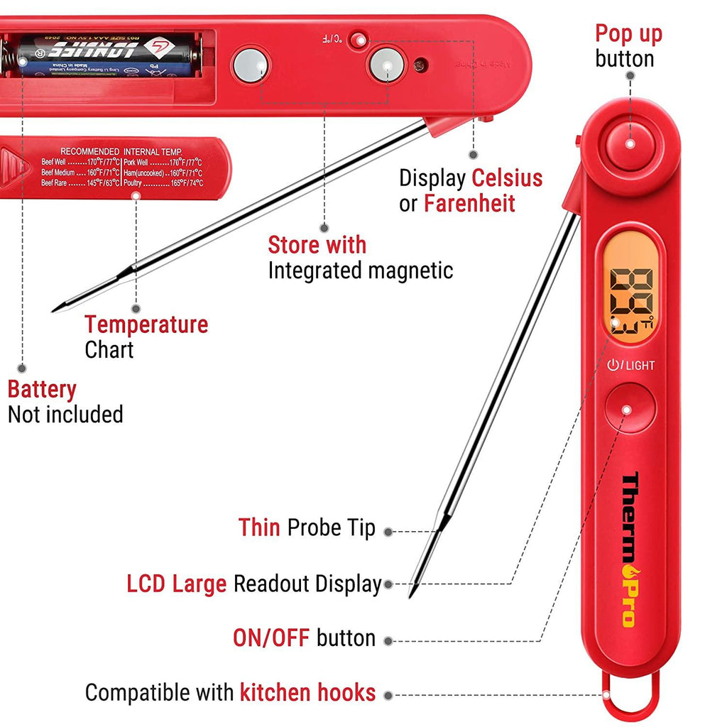 Digital Read Meat Thermometer Best Waterproof Thermometer for Kitchen Cooking Food BBQ Grill And Oil Deep Fry Candy  Kitchen Cooking Food Thermometer With Backlight Magnet For Deep Fry Grill Smoker Thermometer Stevvex