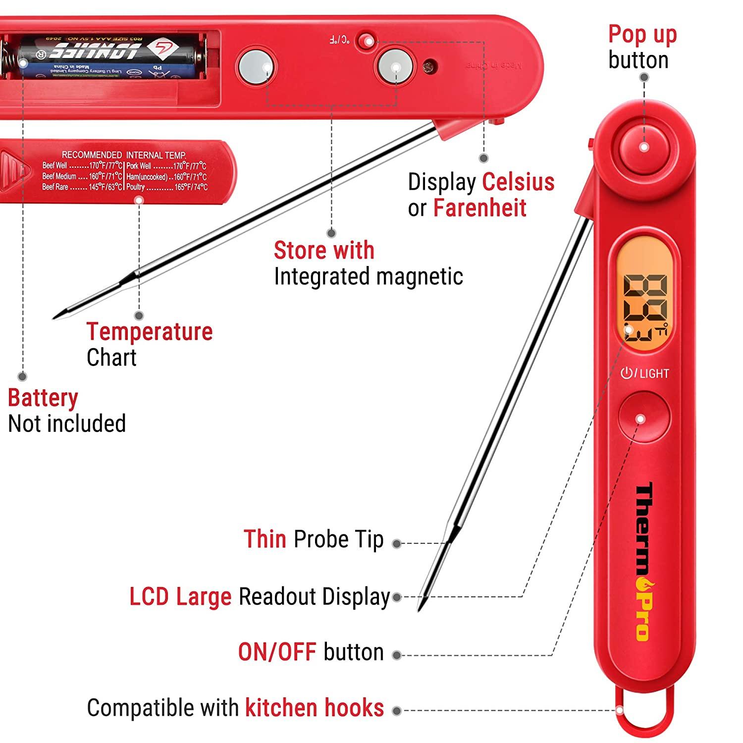 Digital Read Meat Thermometer Best Waterproof Thermometer for Kitchen Cooking Food BBQ Grill And Oil Deep Fry Candy  Kitchen Cooking Food Thermometer With Backlight Magnet For Deep Fry Grill Smoker Thermometer Stevvex