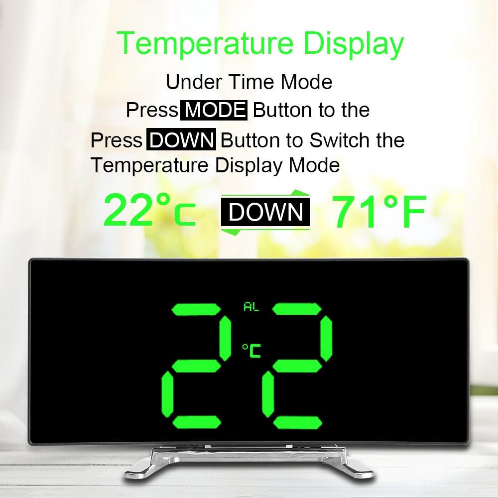 Digital Table Clock Digital Alarm Clock LED Bedside Clock Dual Alarm Adjustable Volume Alarm Clock for Bedroom  Electronic 7 Inch Number Desktop Alarm Clocks For Kids Bedroom LED Screen Curved Dimmable Mirror Stevvex
