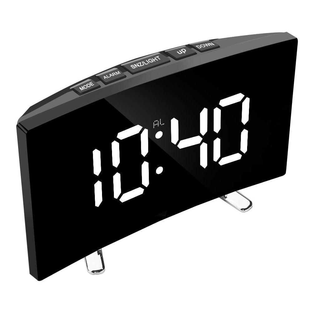 Digital Table Clock Digital Alarm Clock LED Bedside Clock Dual Alarm Adjustable Volume Alarm Clock for Bedroom  Electronic 7 Inch Number Desktop Alarm Clocks For Kids Bedroom LED Screen Curved Dimmable Mirror Stevvex