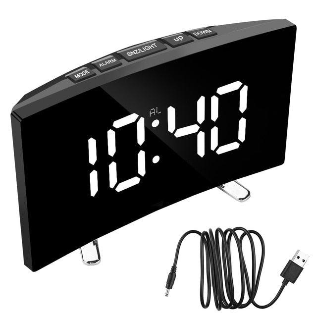 Digital Table Clock Digital Alarm Clock LED Bedside Clock Dual Alarm Adjustable Volume Alarm Clock for Bedroom  Electronic 7 Inch Number Desktop Alarm Clocks For Kids Bedroom LED Screen Curved Dimmable Mirror Stevvex