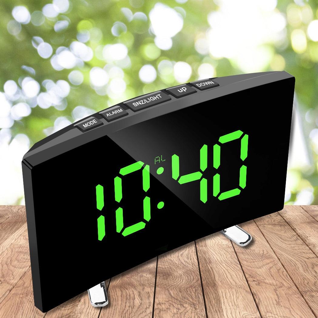 Digital Table Clock Digital Alarm Clock LED Bedside Clock Dual Alarm Adjustable Volume Alarm Clock for Bedroom  Electronic 7 Inch Number Desktop Alarm Clocks For Kids Bedroom LED Screen Curved Dimmable Mirror Stevvex