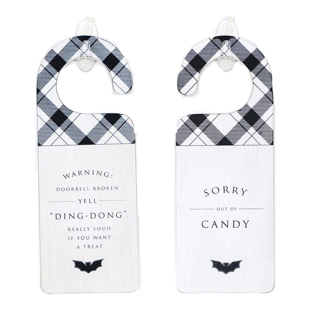 Halloween Double-Sided Door Hanger Spooky Cute Door Knob Sign 5x11.5 Black White BandsCo Straps