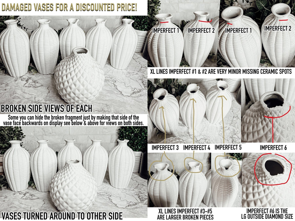 Imperfect Whitney Vases Slightly Damaged Discounted Ceramic Tabletop Vases BandsCo Straps