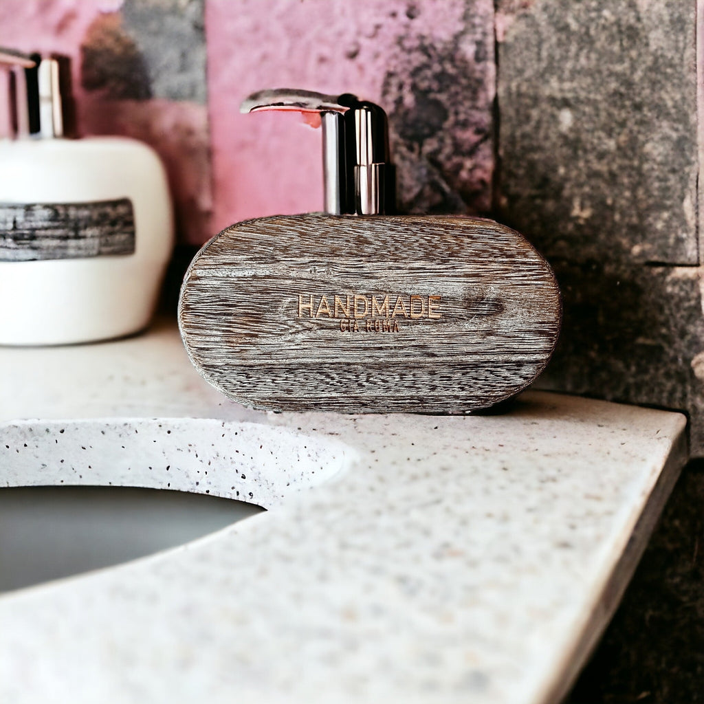 Handmade Rustic Wood Tray For Two 16oz Dispensers And Vanity Countertop Tray BandsCo Straps