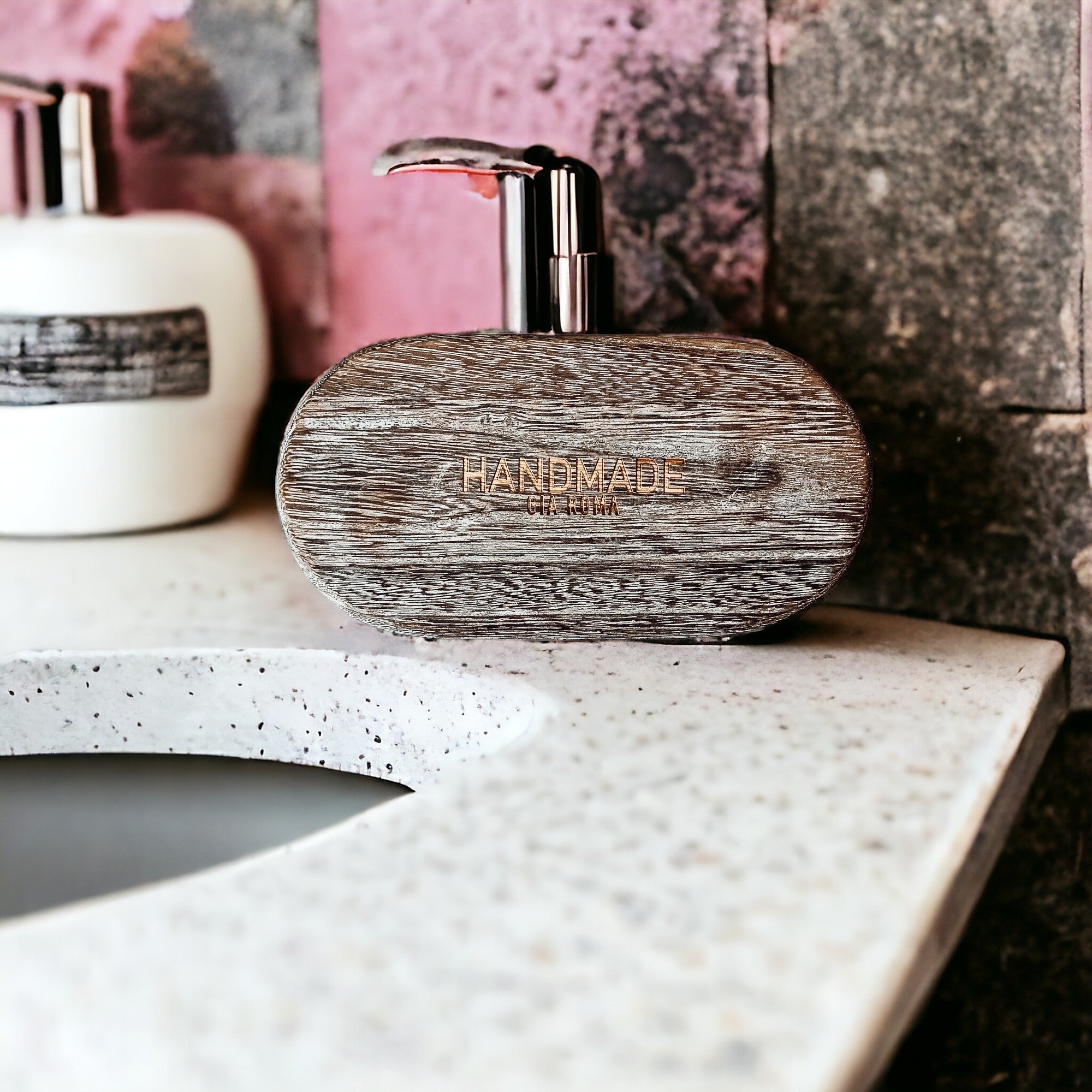 Handmade Rustic Wood Tray For Two 16oz Dispensers And Vanity Countertop Tray BandsCo Straps