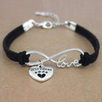 Dog Paws Best Friends Heart Animal Infinity Love Charm Bracelets Women Men Girl Boy Print Bracelet With Love And Infinity Symbol For Women Girls Faux Suede Adjustable Bracelet