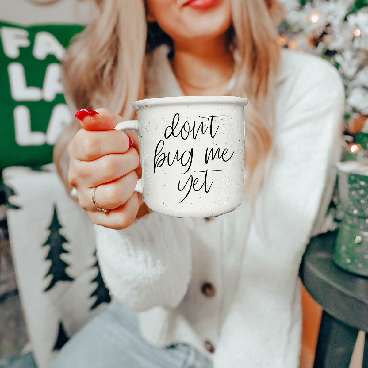 Don't Bug Me Yet 14.5oz Ceramic Coffee Mug Double Sided Morning Warning BandsCo Straps