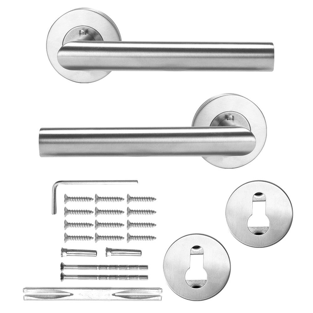 Door Handle Set Stainless Steel Lock Interior Home Door Handle Lock Durable Adjustable Latch Door Handle Lever With Modern Contemporary Slim Round Design For Home Bedroom Bathroom Stevvex