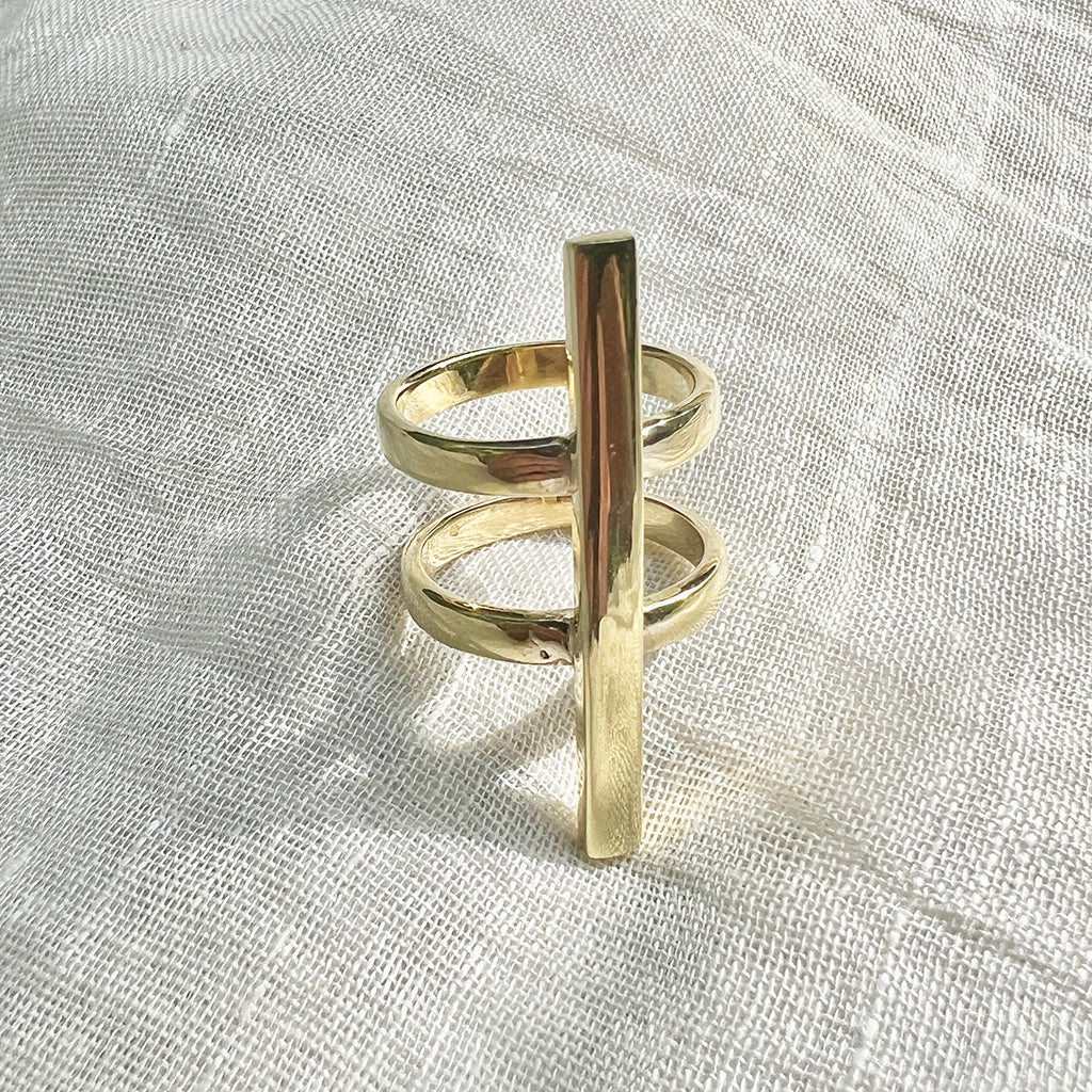 Double Band Bombshell Ring Recycled Brass Bullet Casing Statement Ring BandsCo Straps