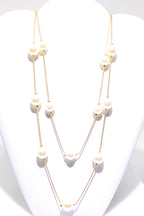 Double Strand Pearl Necklace Faith Pendant Layered Gold