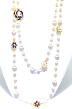 Double Strand Pearl Necklace With Gold Floral Accents