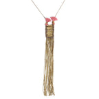 Double Tassel Statement Necklace Cotton Tassel Metal Fringe 32in Chain Handmade BandsCo Straps