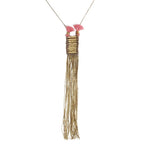 Double Tassel Statement Necklace Cotton Tassel Metal Fringe 32in Chain Handmade BandsCo Straps