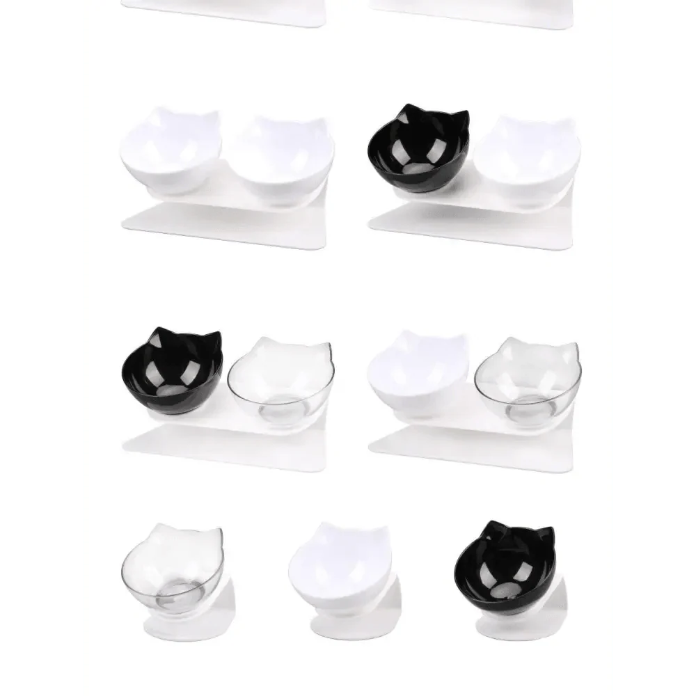 Double Transparent Non-slip Food Bowl With Protection For Cats Modern Kitten Food Bowl Pet Accessories Stevvex