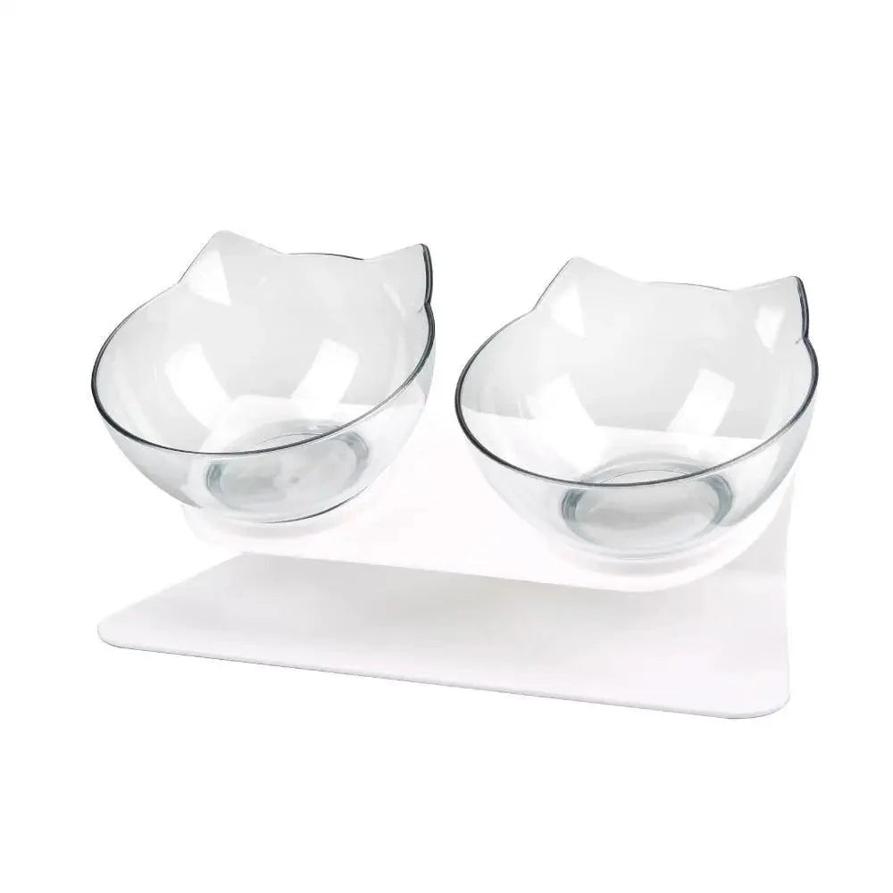 Double Transparent Non-slip Food Bowl With Protection For Cats Modern Kitten Food Bowl Pet Accessories Stevvex