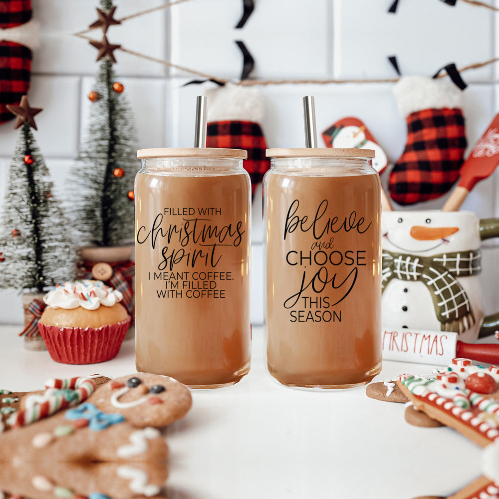 17oz Glass Tumbler With Bamboo Lid, 2 Steel Straws And Cleaner - Believe Joy BandsCo Straps