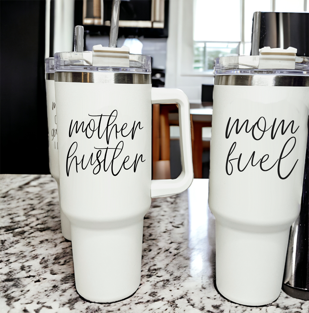 Mother Hustler 40oz Tumbler For Moms Personal Insulated Straw Cup Travel Mug BandsCo Straps