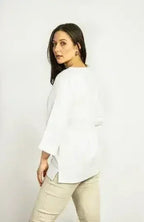 Asphalt Grey Linen Oversize Top – Modern & Comfortable Blouse - SJB-DIAMOND ELITES