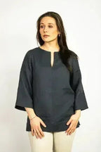 Asphalt Grey Linen Oversize Top – Modern & Comfortable Blouse - SJB-DIAMOND ELITES
